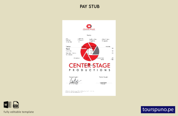 Plantilla de recibo de sueldo de Center Stage Productions lista para imprimir